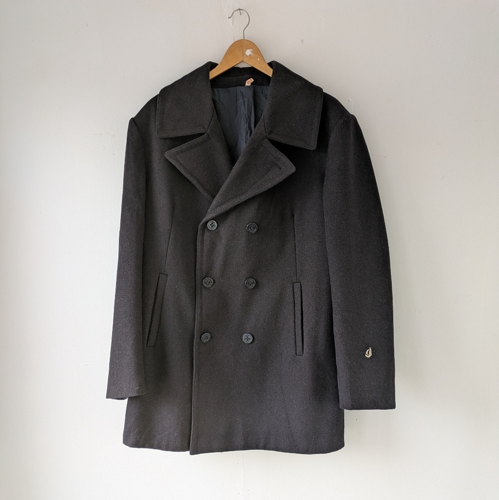 Vintage Michel Beaudouin French Wool Pea Coat Navy Double Breasted Caban Size 48